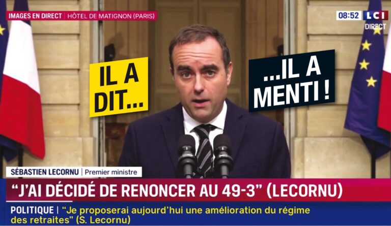 Sébastien Lecornu, qui vient de déclencher le 49.3, déclarait le 3 octobre: "Je renonce au 49.3. On ne peut pas passer en force."