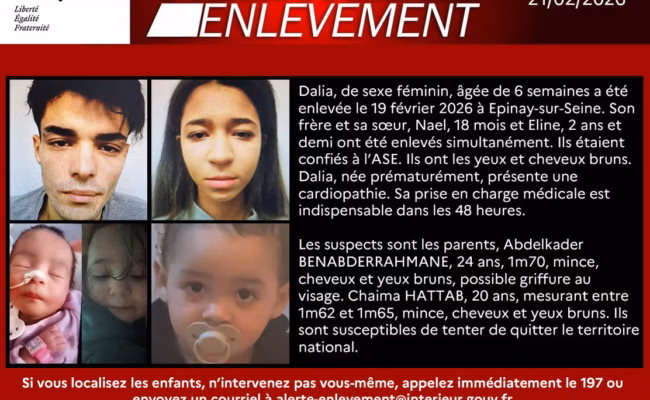 Alerte enlèvement en Seine-Saint-Denis : trois enfants recherchés, dont un nourrisson nécessitant des soins