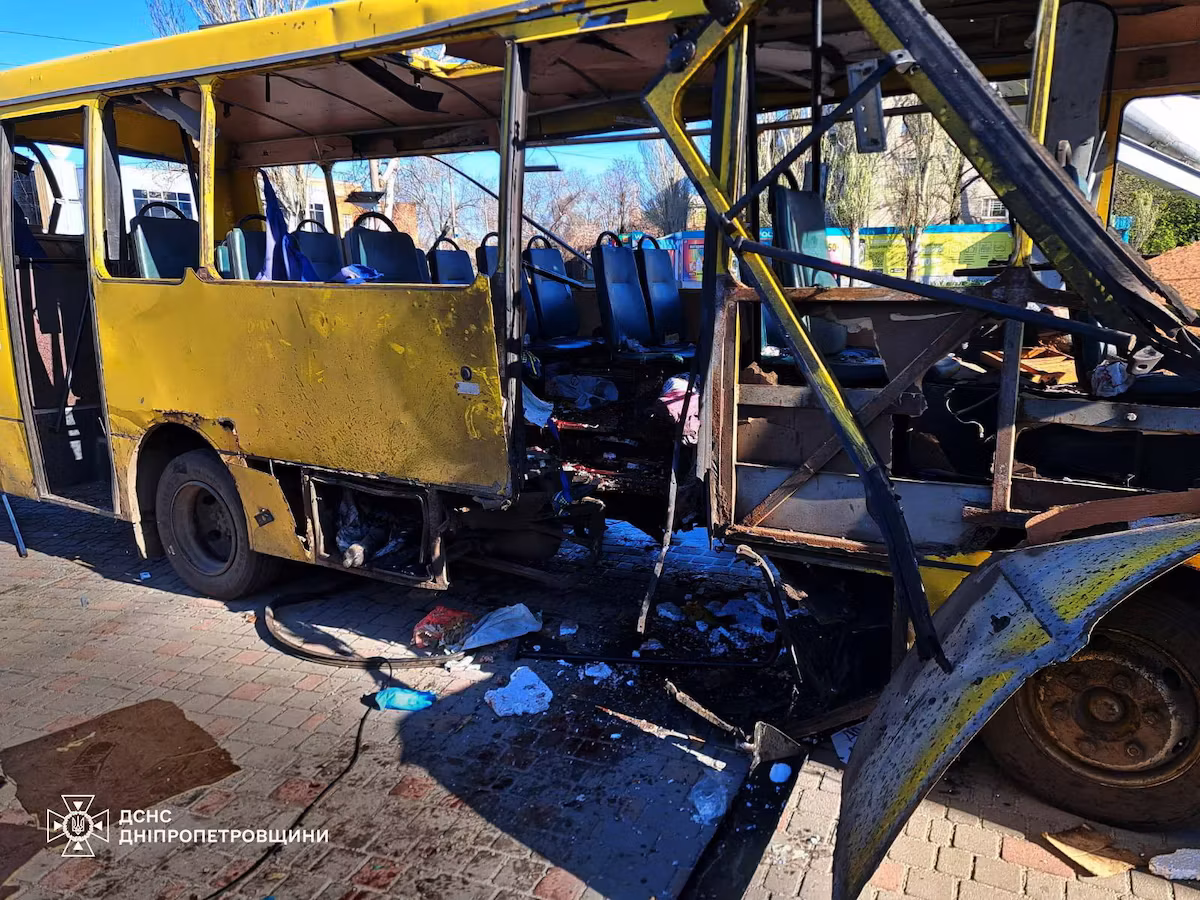 Ukraine: A Russian drone strikes a bus in Nikopol, killing three during rush hour