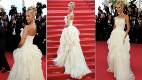 Miss Univers Victoria Kjær Theilvig illumine Cannes habillée en Christophe Guillarmé