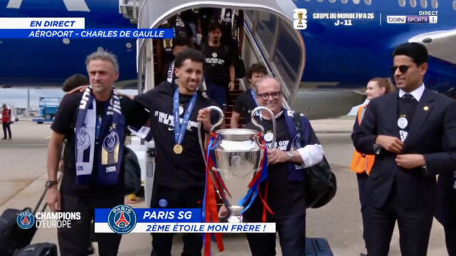 — Le PSG de retour en France avec la Ligue des champions : les joueurs ont atterri à Roissy, près de 100.000 supporters attendus au Champ-de-Mars