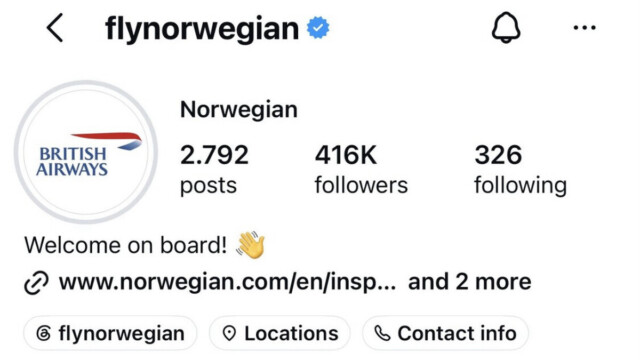 Screenshot Insolite - Norwegian remplace son logo par celui de British Airways après l’élimination de la Norvège