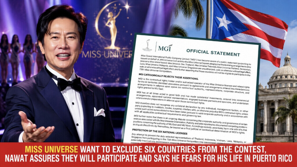 Miss Universe veut censurer 6 pays à Puerto Rico. Nawat sort les contrats, menace de faire partir 95 nations et donne un ultimatum de 7 jours à MUO