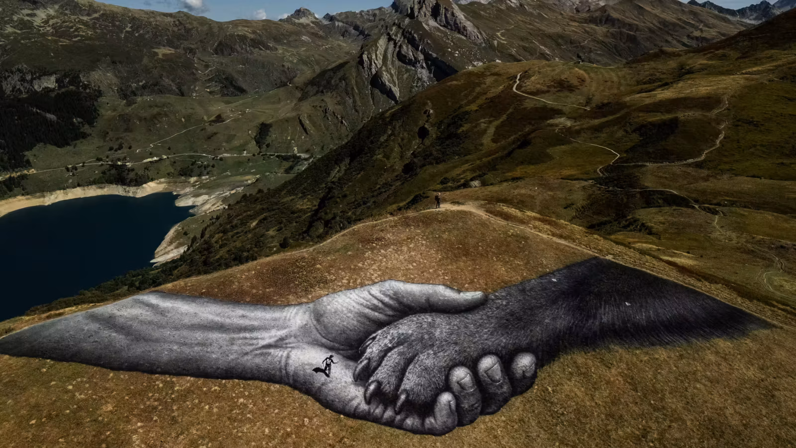 Une fresque géante de Saype inspirée du film avec Brad Pitt dévoilée dans les alpages