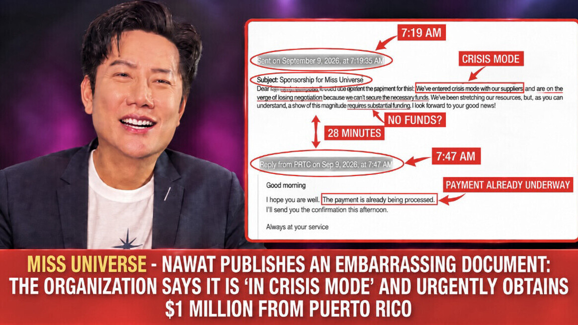 Screenshot Miss Universe - Nawat publie un document embarrassant: l’organisation se dit «en mode crise» et obtient en urgence 1 million de dollars de Puerto Rico