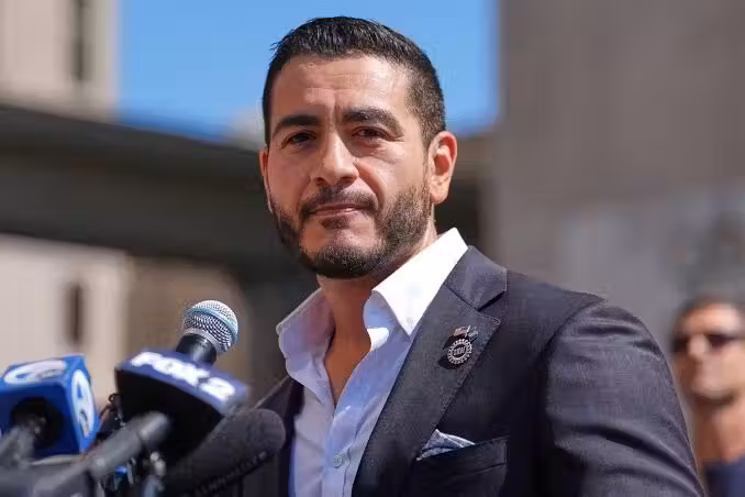 Abdul El-Sayed defends American Muslim identity during a speech in Detroit