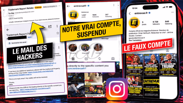 Alerte ! Le compte Instagram d'Entrevue a été hacké et une rançon a été demandée. Un faux profil usurpe notre identité
