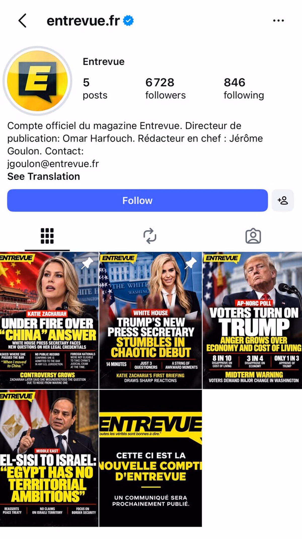 Alerte ! Le compte Instagram d’Entrevue a été hacké et une rançon a été demandée. Un faux profil usurpe notre identité