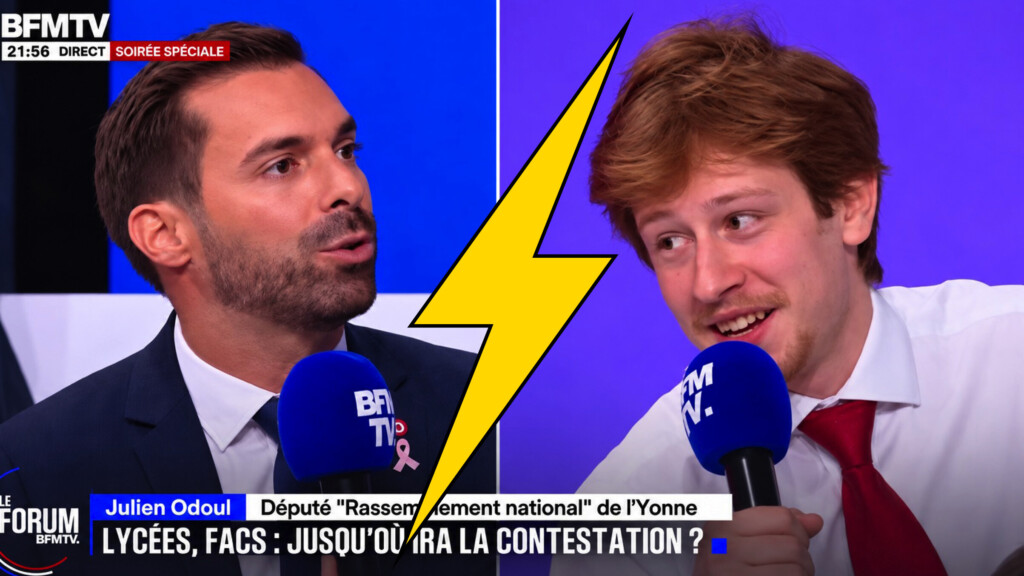 VIDÉO - "Après minuit, je peux mordre", "je suis pas loin d’être mineur» : Julien Odoul fait une blague très gênante à un jeune étudiant, qui le recadre immédiatement
