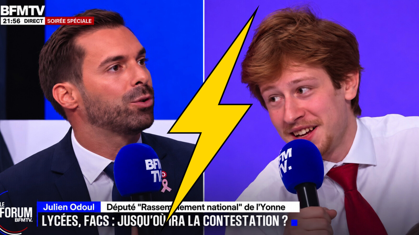 VIDÉO - "Après minuit, je peux mordre", "je suis pas loin d’être mineur» : Julien Odoul fait une blague très gênante à un jeune étudiant, qui le recadre immédiatement