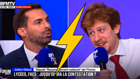 VIDÉO - "Après minuit, je peux mordre", "je suis pas loin d’être mineur» : Julien Odoul fait une blague très gênante à un jeune étudiant, qui le recadre immédiatement
