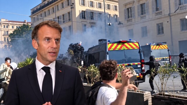 Macron ridiculisé: il dénonce les images d’émeutes créées par IA, les vraies violences défilent derrière lui